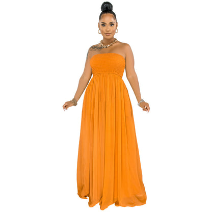 Solid Color Chiffon Tube Top  Wide Leg Fashion Jumpsuit