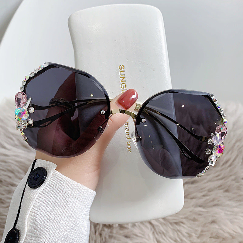 Rhinestone  UV Protection Crystal  With Diamonds Small Fragrance Sunglasses