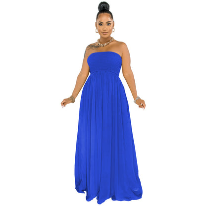 Solid Color Chiffon Tube Top  Wide Leg Fashion Jumpsuit