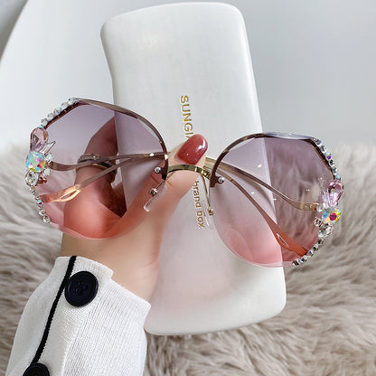 Rhinestone  UV Protection Crystal  With Diamonds Small Fragrance Sunglasses