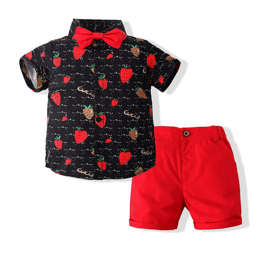 Boys Short Sleeve Strawberry Shirt Shorts Suit