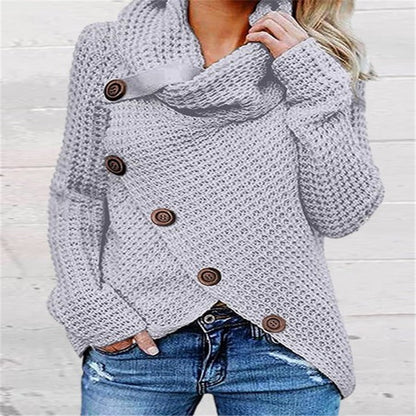 Five-button Turtleneck Pullover Solid Color Women Long-Sleeved Sweater