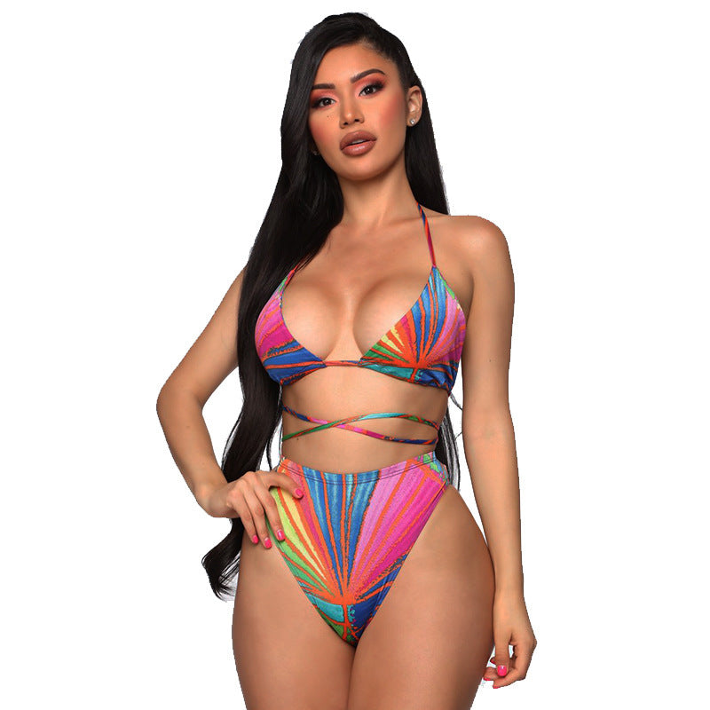 Split bikini drape three-piece swimsuit