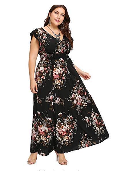 Women Chiffon Elastic Waist Short Sleeve Printing  Dress