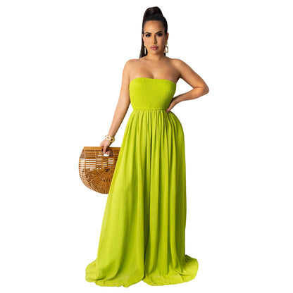 Solid Color Chiffon Tube Top  Wide Leg Fashion Jumpsuit