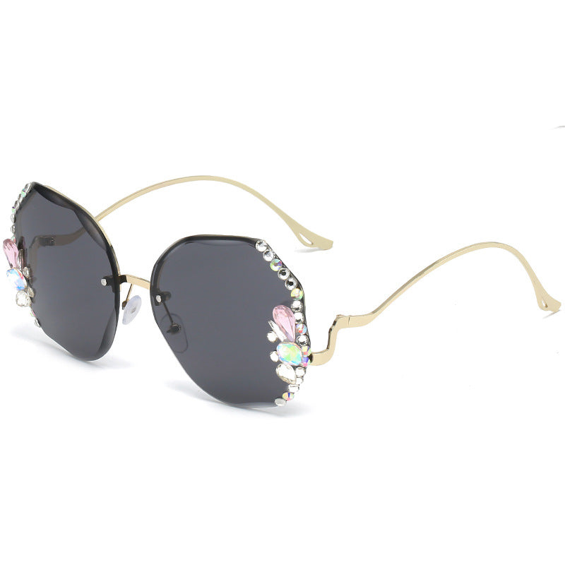 Rhinestone  UV Protection Crystal  With Diamonds Small Fragrance Sunglasses