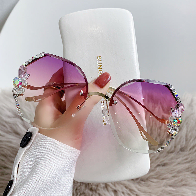 Rhinestone  UV Protection Crystal  With Diamonds Small Fragrance Sunglasses