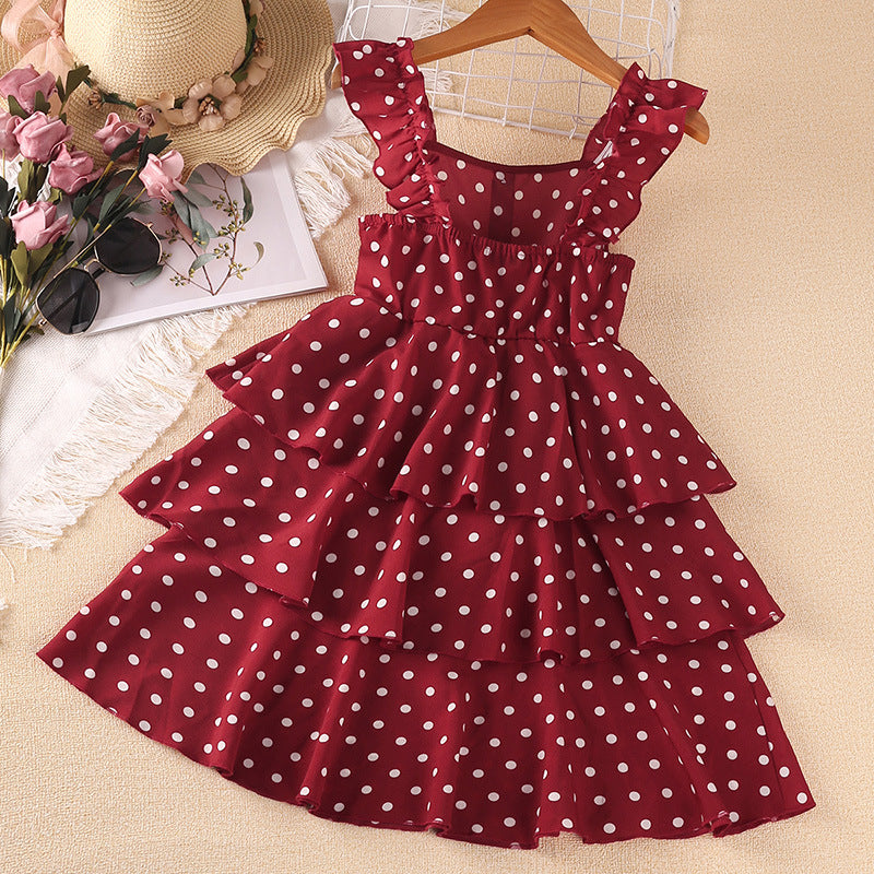 Polka Dot Small Flying Sleeves Suspenders Princess Dress