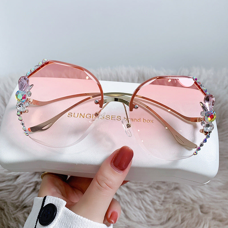 Rhinestone  UV Protection Crystal  With Diamonds Small Fragrance Sunglasses