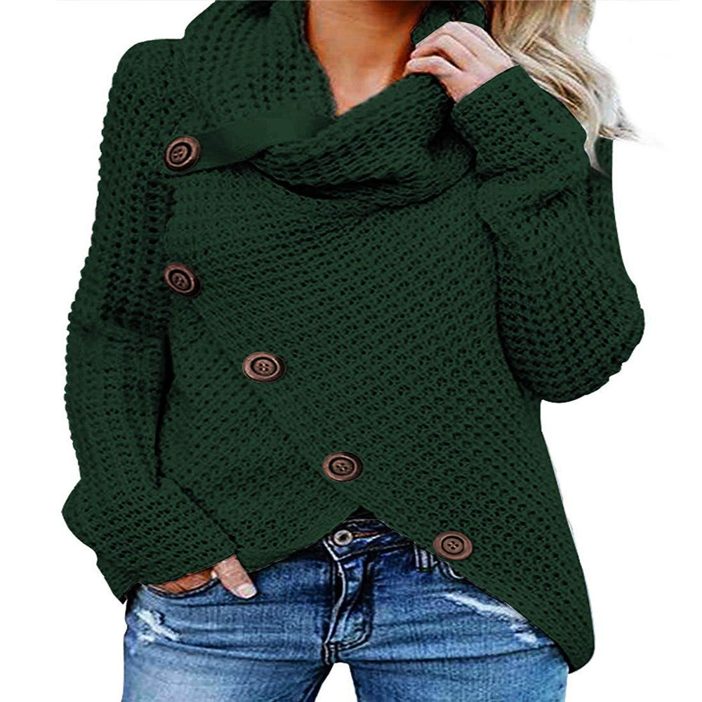 Five-button Turtleneck Pullover Solid Color Women Long-Sleeved Sweater