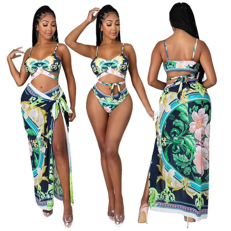 Printed Three-piece Swimsuit