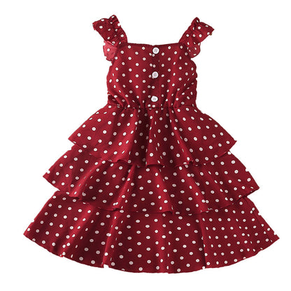 Polka Dot Small Flying Sleeves Suspenders Princess Dress