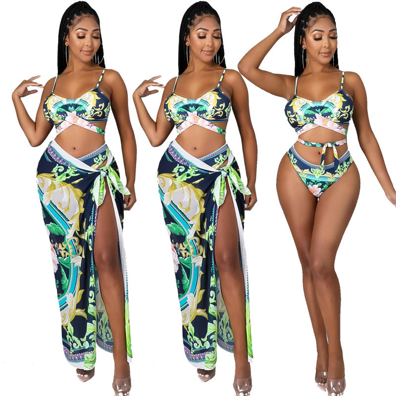 Printed Three-piece Swimsuit