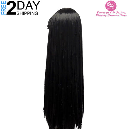 OH Fashion Women Long Straight Black Wig with Bangs, 27 Inches