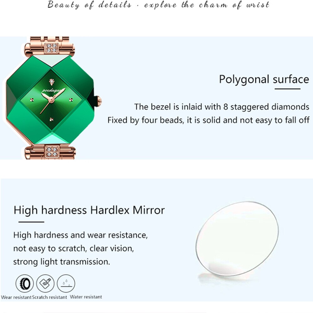 Montres en acier inoxydable vert pour femmes