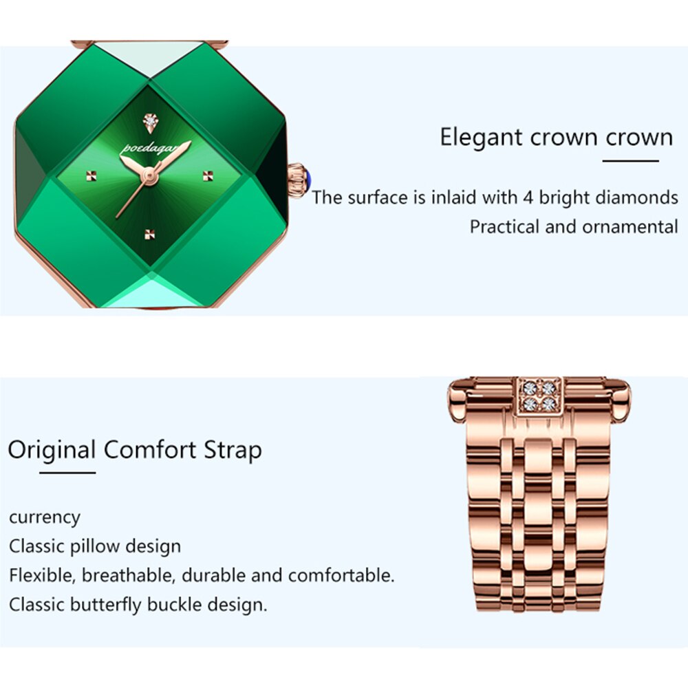 Montres en acier inoxydable vert pour femmes