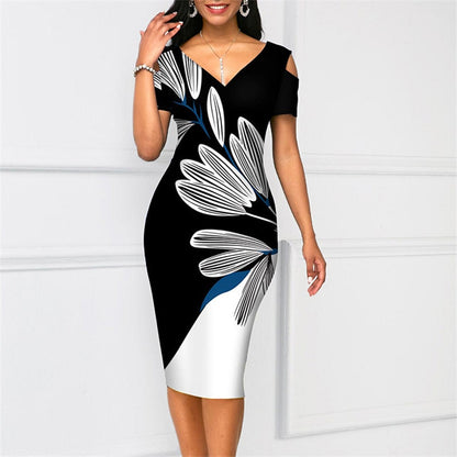 Women Fashion Elegant Print Bodycon Party Dress