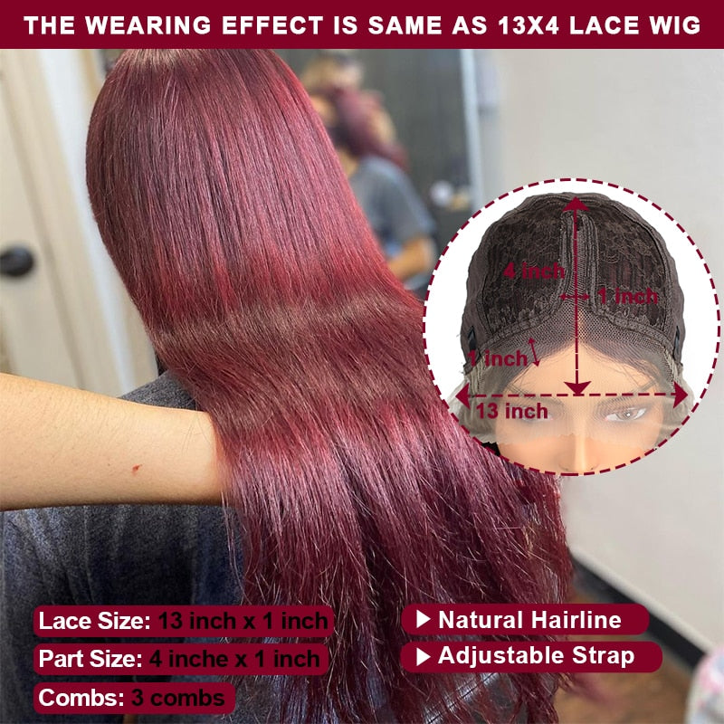 Pelucas de cabello humano con frente de encaje burdeos Peluca de cabello humano 99J brasileña