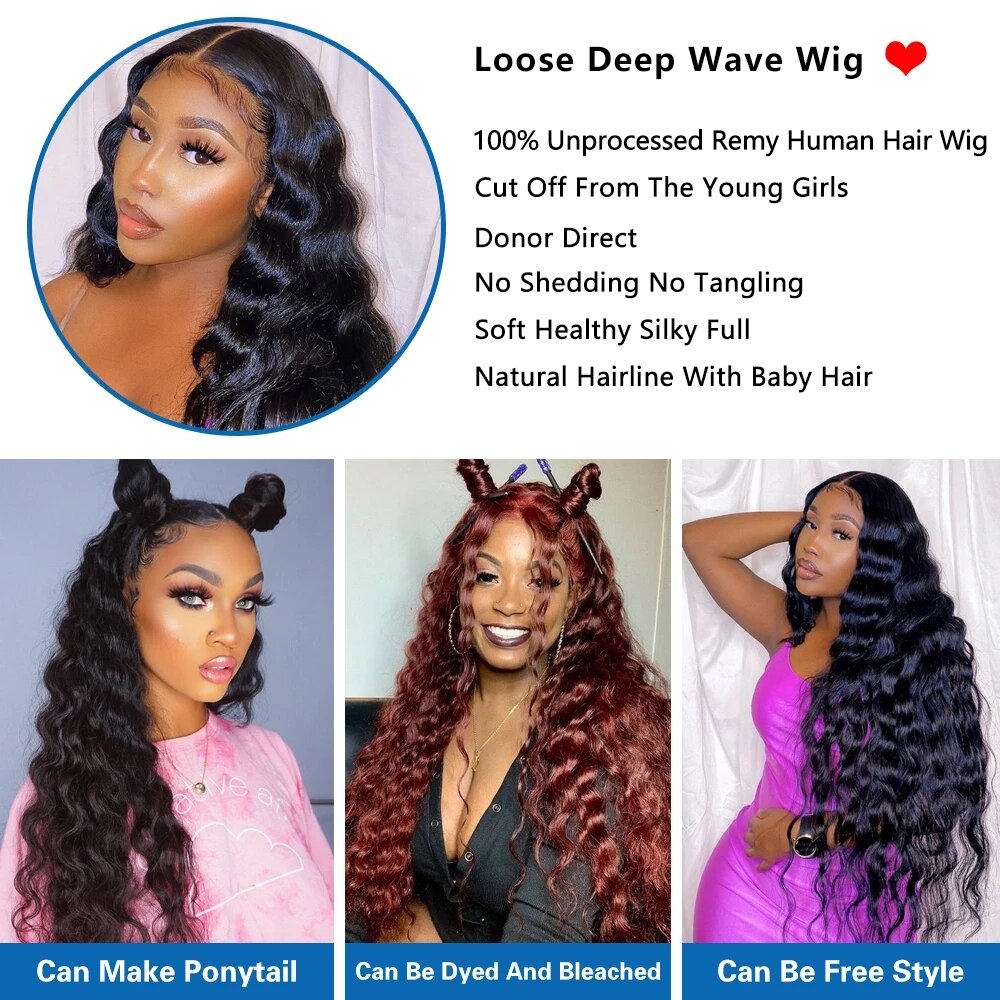 QT Loose Deep Wave Wig 13x4 Lace Front Wig 30 Inch Human Hair Wigs For