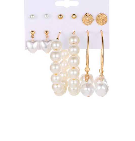 Fashion Pearl Love Heart Round Earrings Set