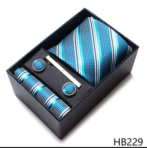 Colors Fashion Brand Tie Handkerchief Cufflink Set Necktie Box