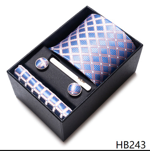 Colors Fashion Brand Tie Handkerchief Cufflink Set Necktie Box
