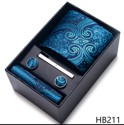 Colors Fashion Brand Tie Handkerchief Cufflink Set Necktie Box