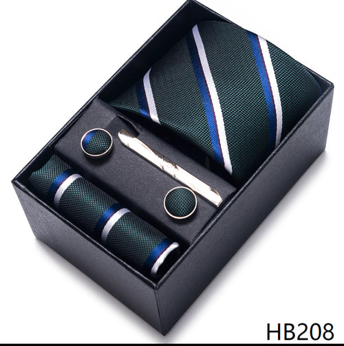 Colors Fashion Brand Tie Handkerchief Cufflink Set Necktie Box