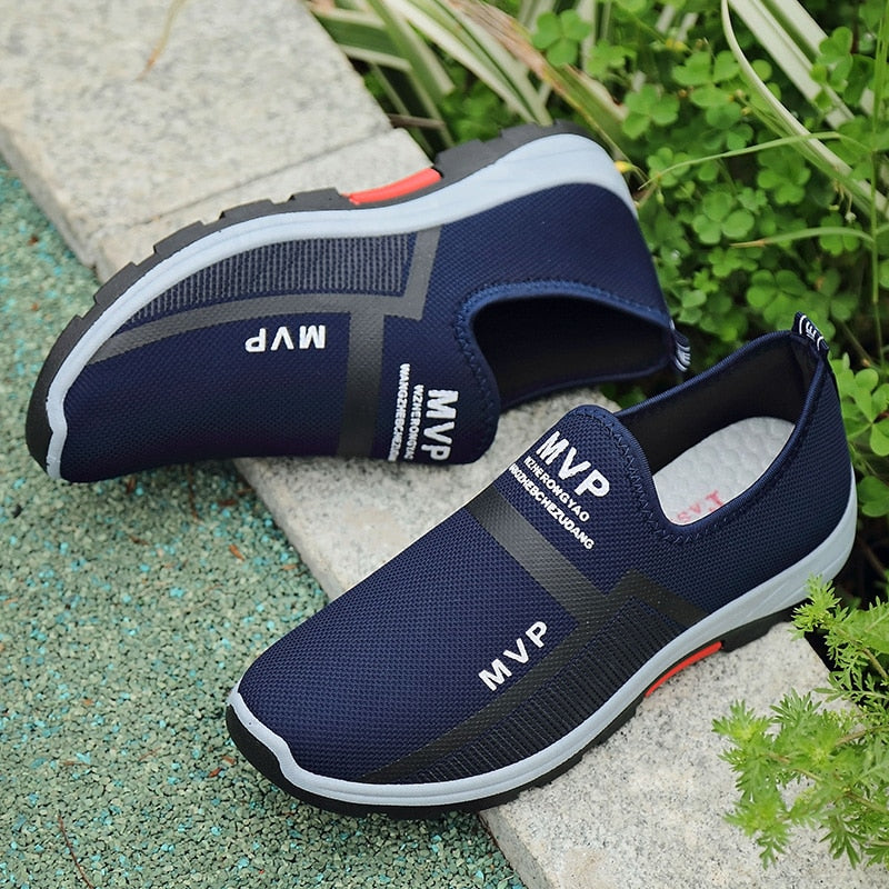  YUHAOTIN 【Fast Delivery】 Mens Slip On Tennis Shoes Wide Fashion  Summer Men Sneakers Breathable Mesh Shallow Mouth Slip On Lightweight  Casual Shoes Shoes for Men Comfortable Walking 11 Dark Blue 