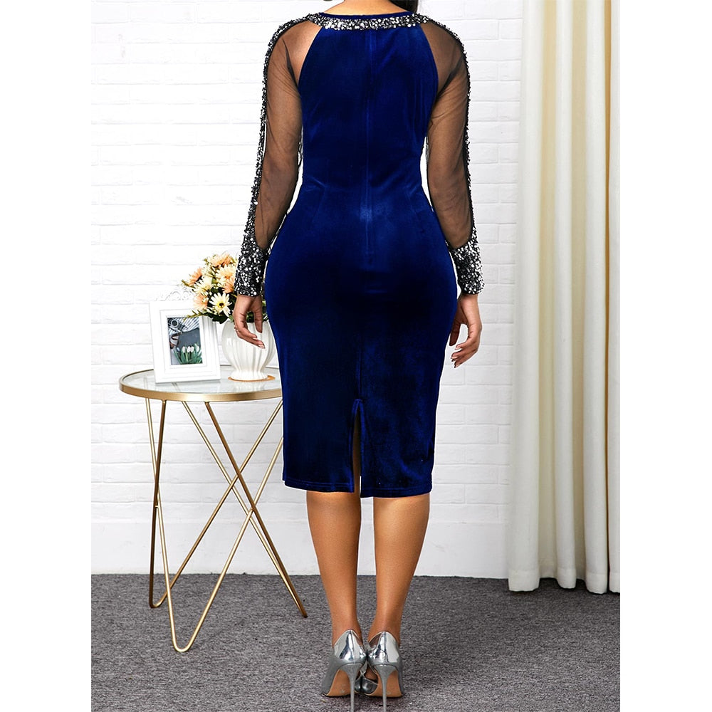 Élégante robe de soirée en velours patchwork de soie brillante pour les femmes