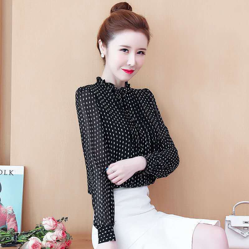 Women Polka Dot Chiffon Blouse
