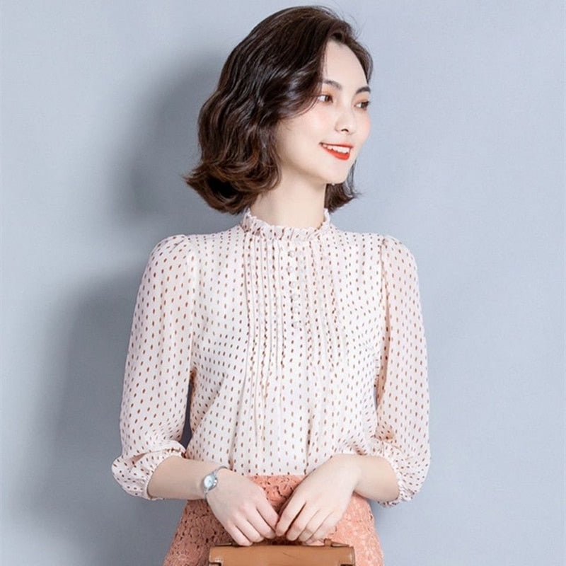 Women Polka Dot Chiffon Blouse
