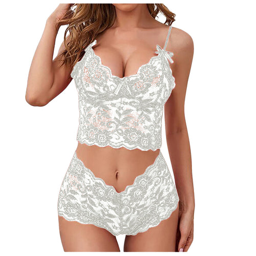 Women's  Black Lace Shorts Solid Color Lingerie Set