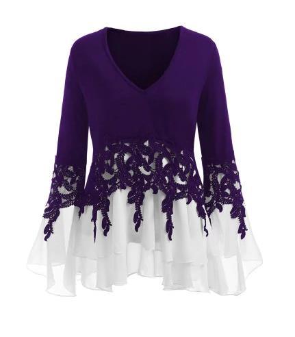 Chiffon Lace Panel Irregular Lace Fringe Long Sleeves