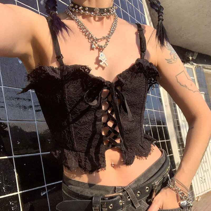 Chaleco con correa en el pecho con volantes de encaje