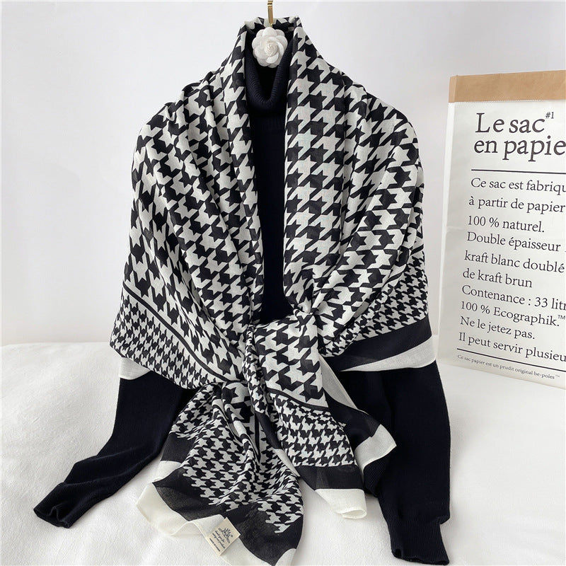 Fake Travel Shawl Geometric Plaid Scarf