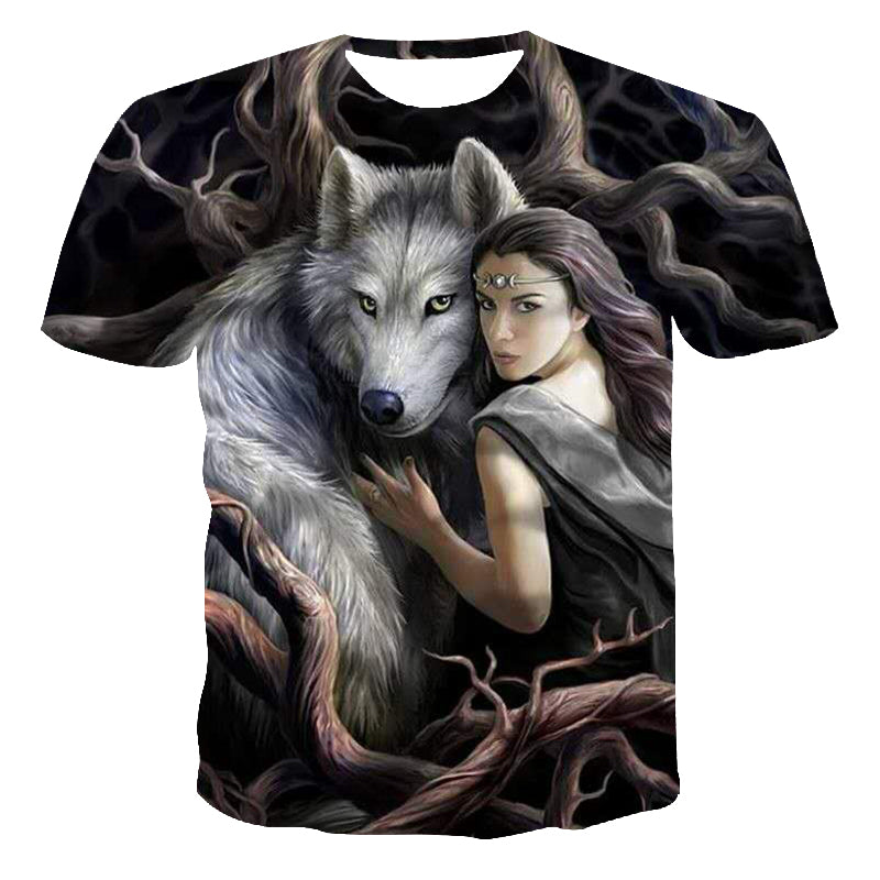 T-shirt décontracté à manches courtes et col rond à impression numérique