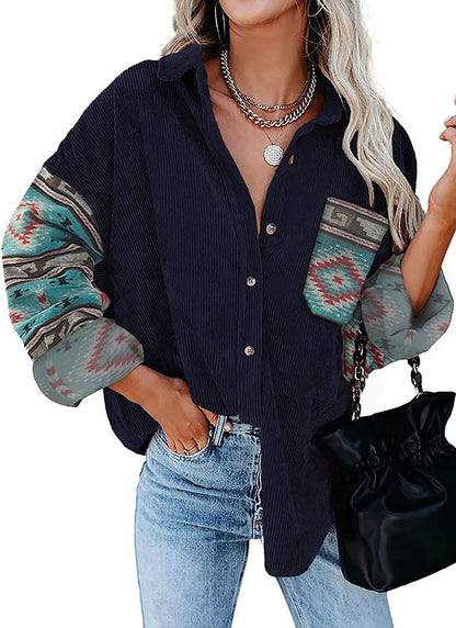 Fashion Women's Coat Lapel Loose Print Shirt