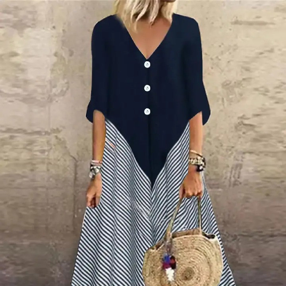 Robe rayée à manches moyennes pour femmes