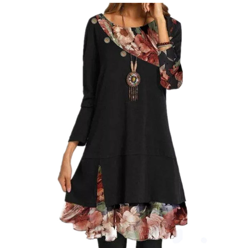 Vestido suelto con estampado de gasa a la moda para mujer