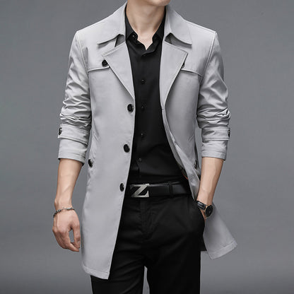 Men Long  Button Fashion Windbreaker Jacket