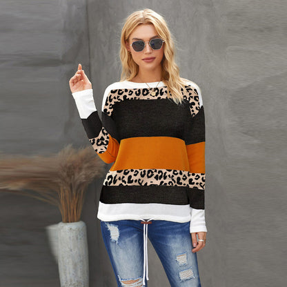 Leopard Print Color Blocking Sweater