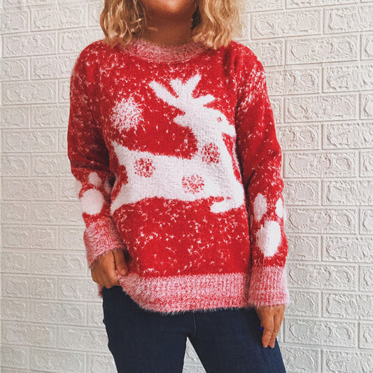 New Fawn Snowflake Round Neck Knitted Pullover