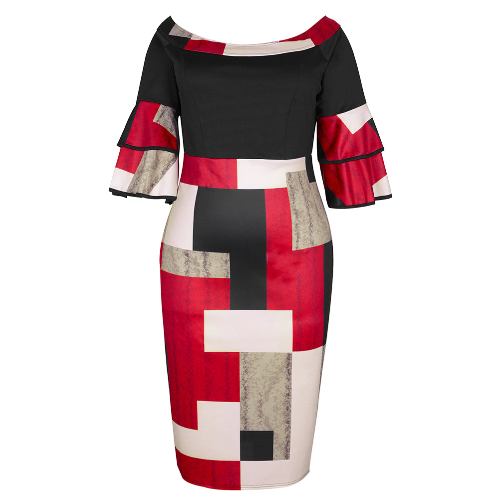 Nouveau style manches volantes robe imprimée trois-quarts grande taille pour femmes