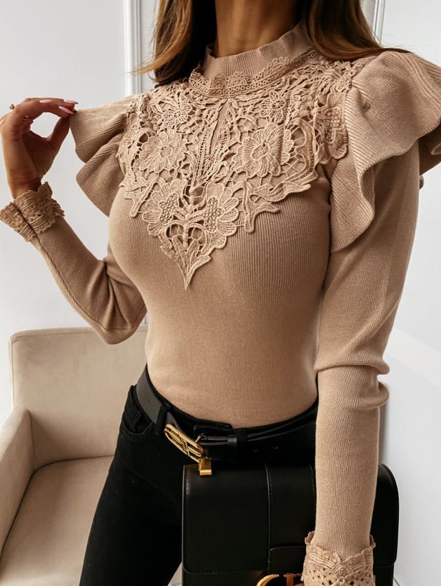 New Lace Long-Sleeved Solid Color Bottoming Shirt