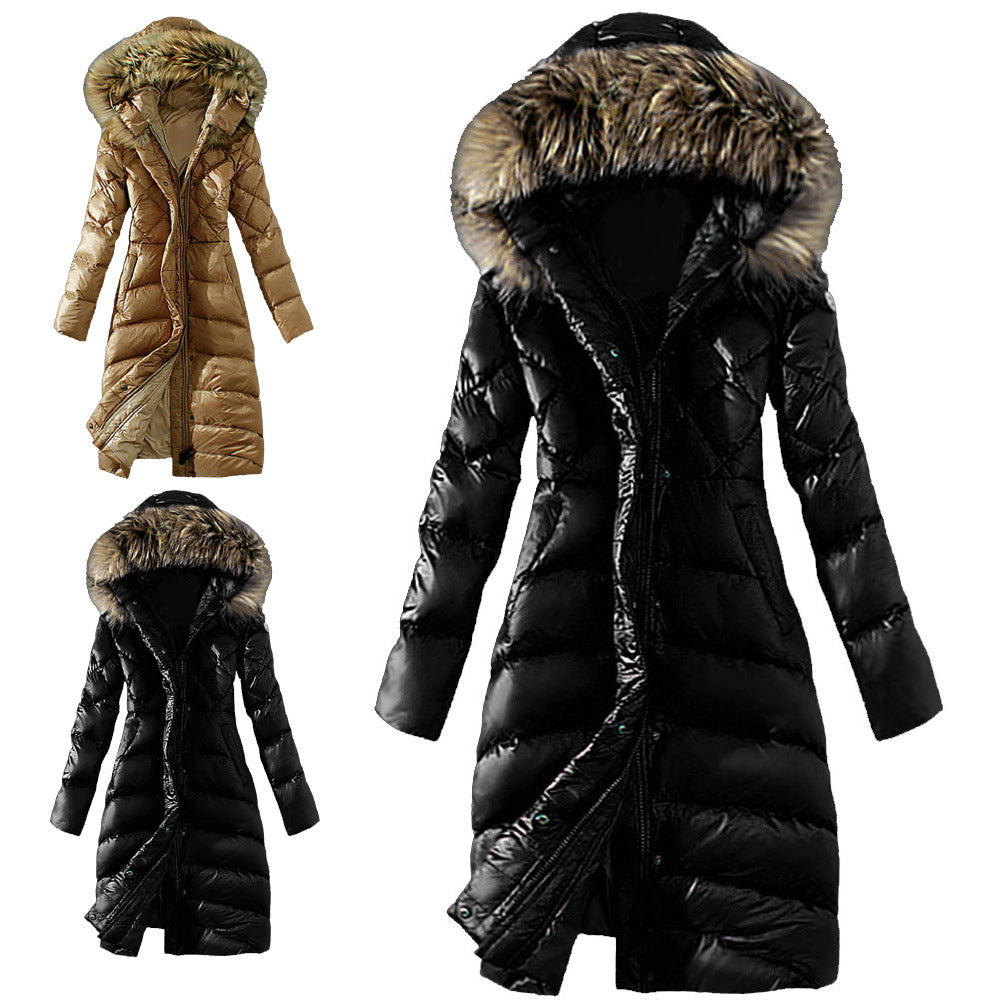 Slim Down Coat With Large Fur Collar Imitation Raccoon