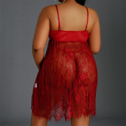 Women's Plus Size Pajamas Lace Stitching Sexy Nightdress