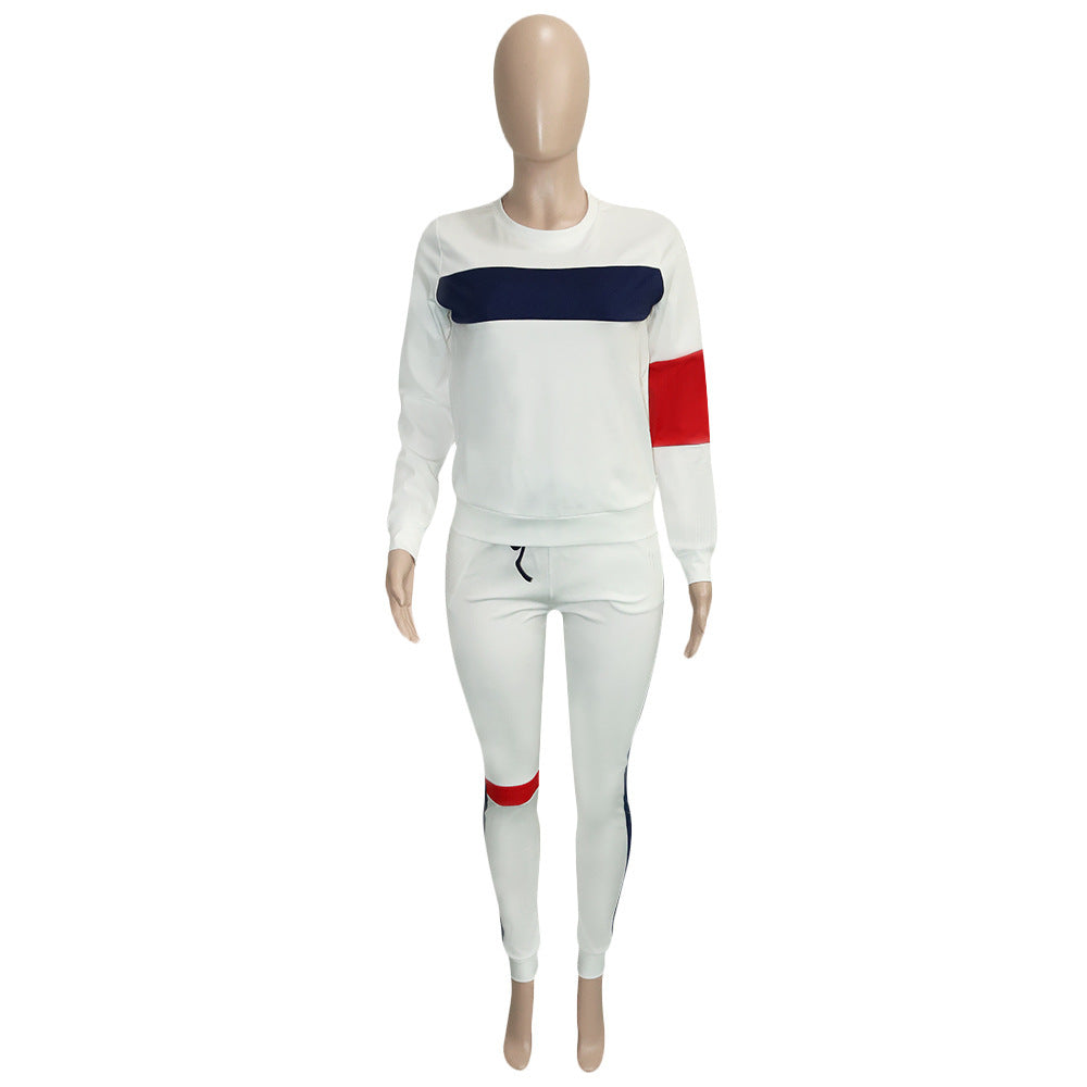 Woman Striped Stitching Long Sleeve Sport Set