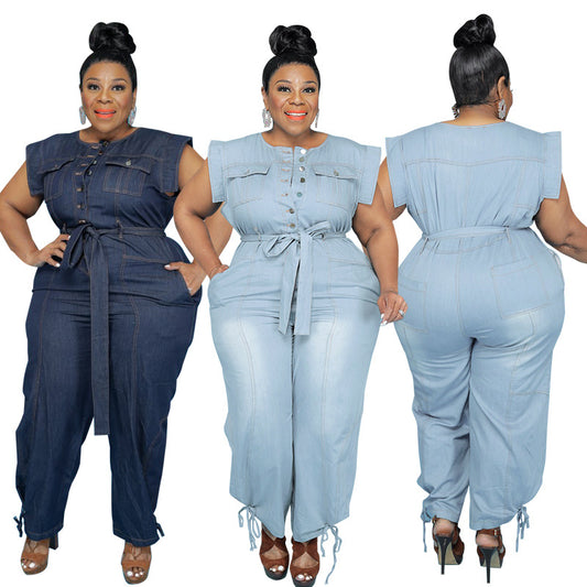 Washed Denim Casual Jumpsuit