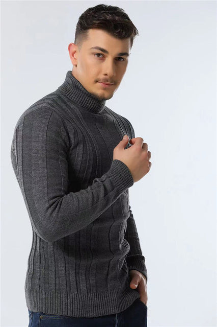 Men's Casual High-neck Solid Color Warm Striped Sweater